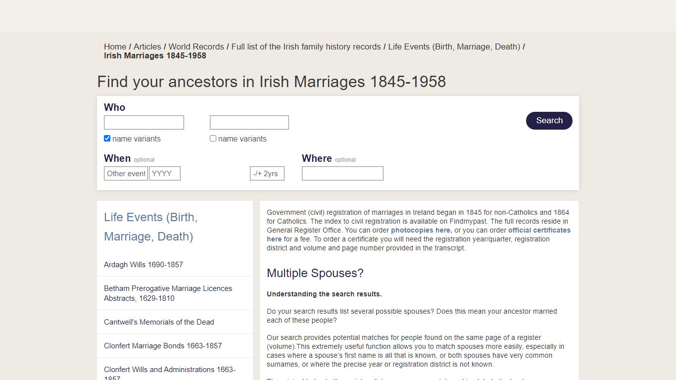 Irish Marriages 1845-1958 | findmypast.ie